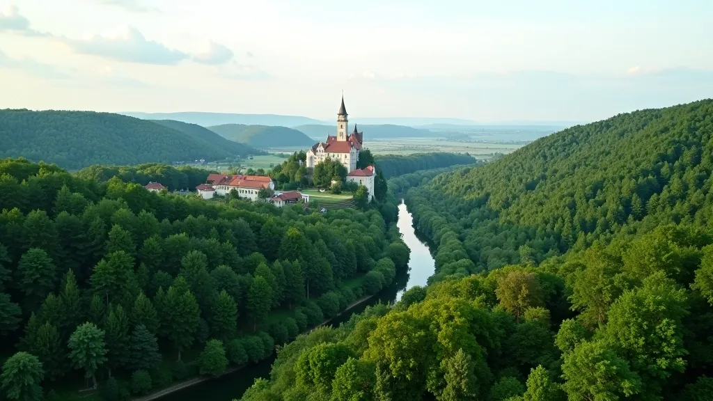 Siguldas daļa ar Turaidas pili, mežs, Gaja upe, vasaras diena, skaists skats